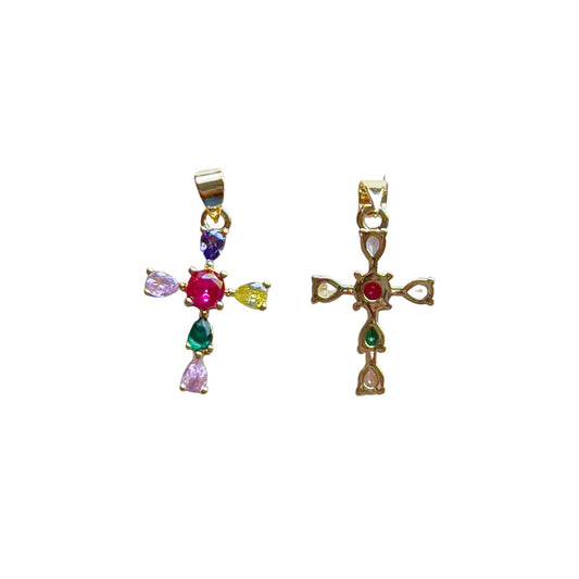 Cubic Zirconia multicolor cross charm for necklace for bracelet